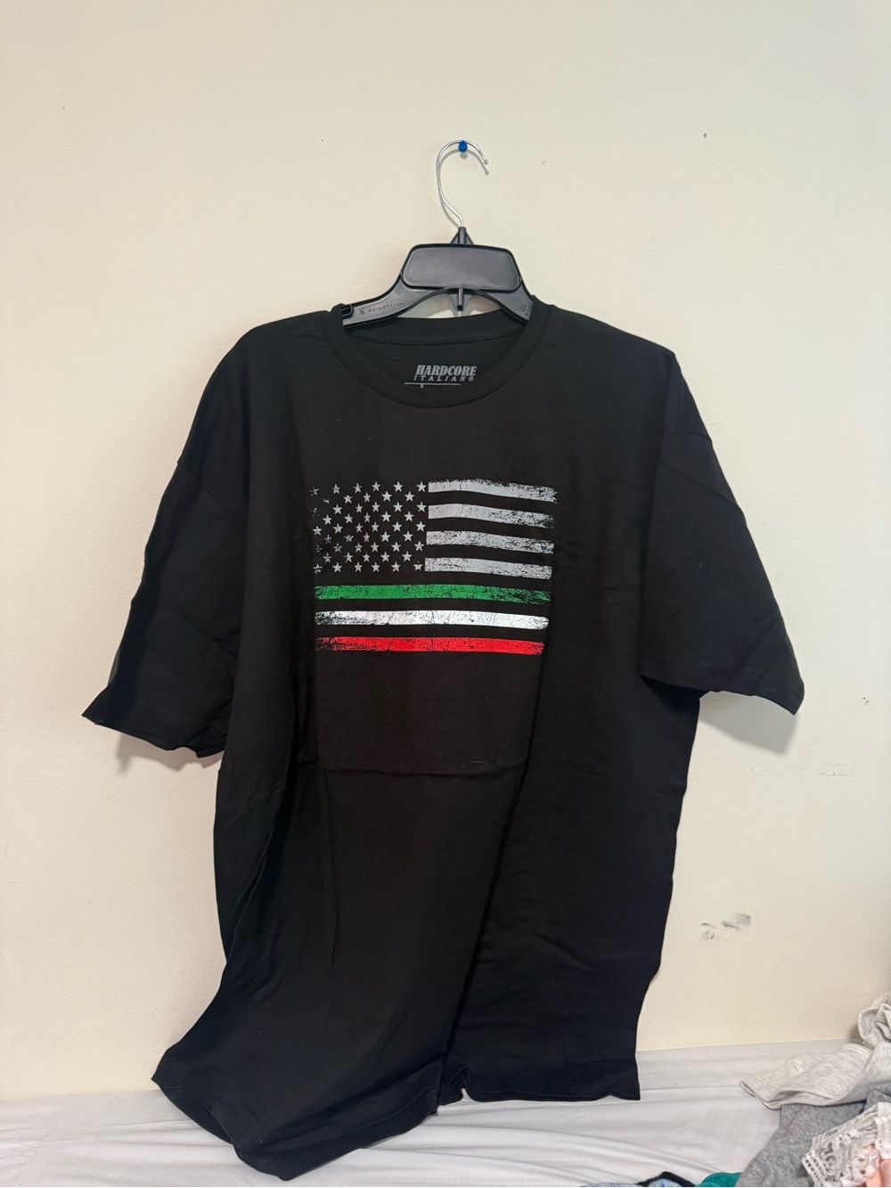 Men’s Black Flag Graphic Tee with Green & Red Stripes